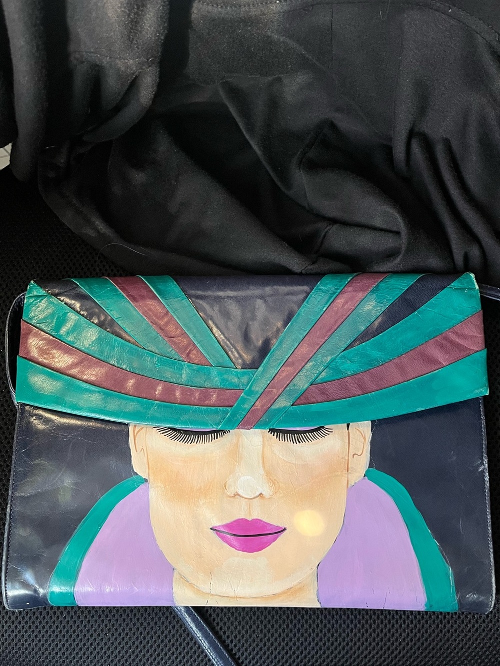 Vintage Hand-Painted Blue, Teal & Purple Crossbody Clutch